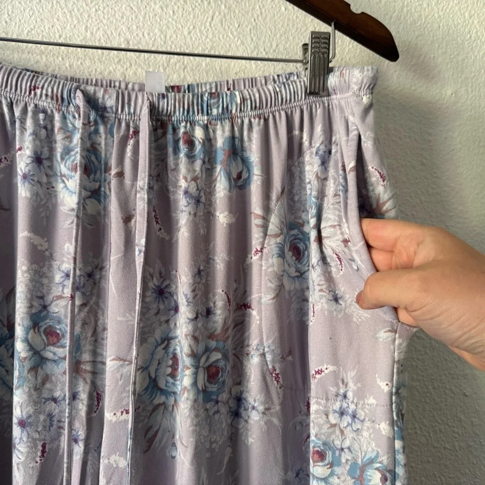Flora Nikrooz Silky Soft Floral Lilac Pajama Lounge Set Coquette Cottagecore XL